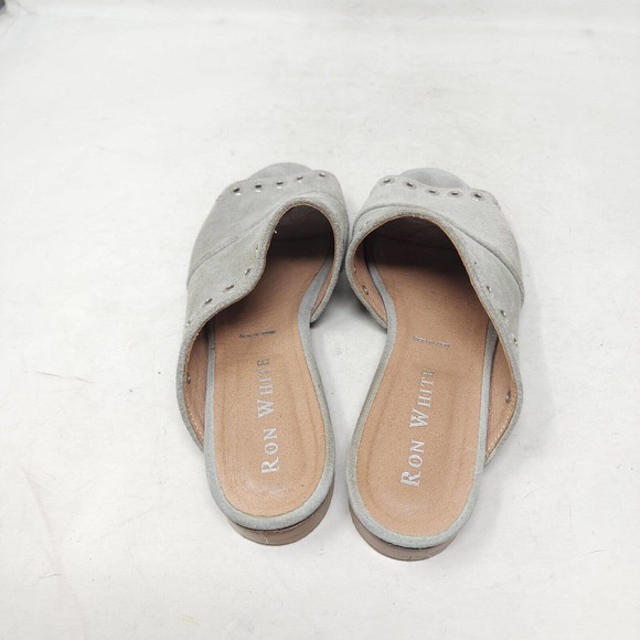 Ron White Womens Sandals Stone Gray Suede Leather Grommet Slides Shoes Sz 38 7.5 - Picture 5 of 8